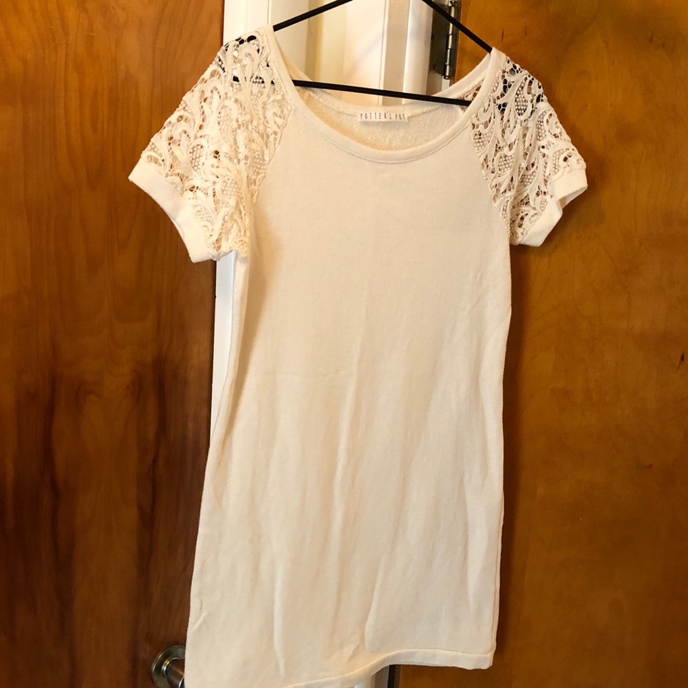 White dress with lace sleeves